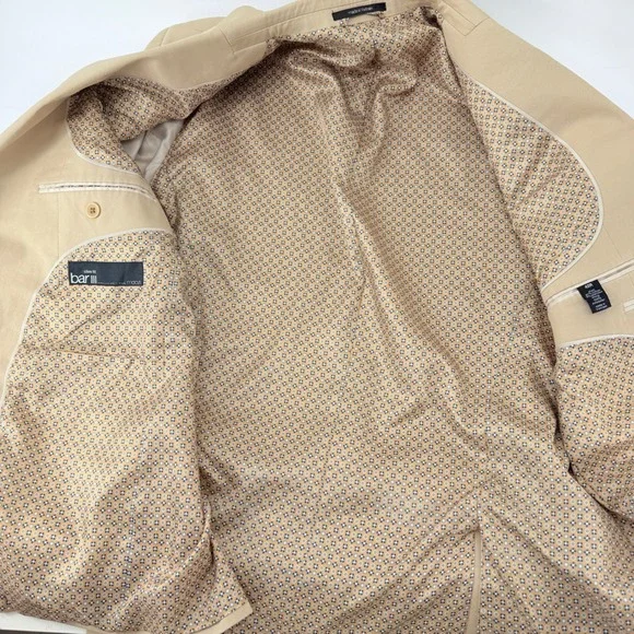 Bar III Slim Fit Mens Tan Cotton Blend 2-Piece Suit coat 42R pants 34W x 32L